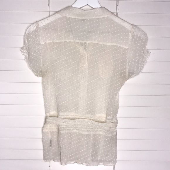 Bebe Ruffle Front Polka Dot Button Down With Tye - Picture 4 of 6